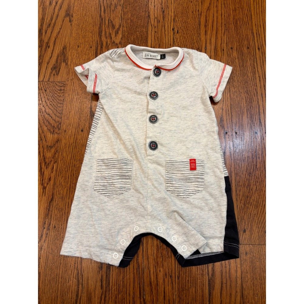 Jean Bourget Baby Boy Romper Grey Black Striped Small Graphic 6M 68cm
